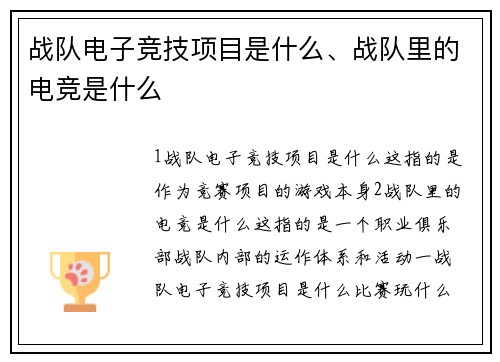 战队电子竞技项目是什么、战队里的电竞是什么